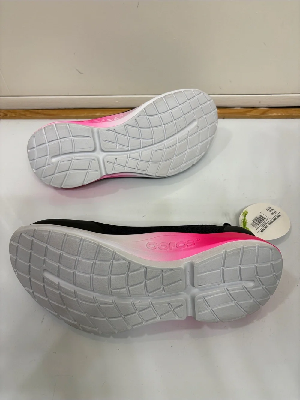 NWT OOFOS Black Slip-On Sneakers with Pink and Lime Accents - Picture 9 of 11
